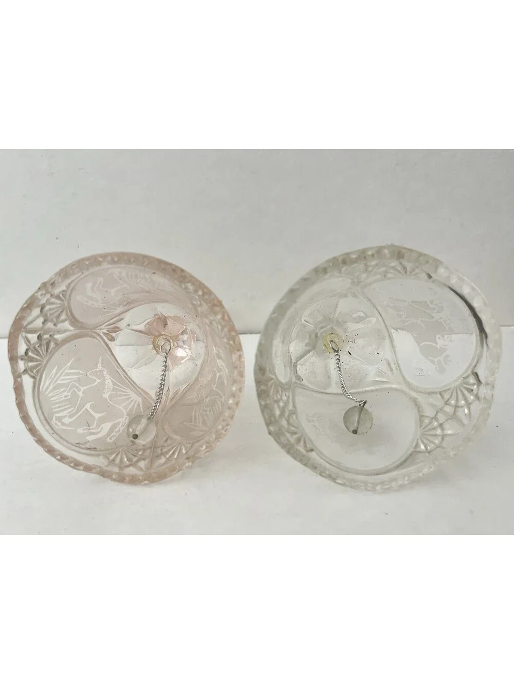 Lot of 2 Gorgeous Glass Lead Crystal Bell - Clear And Pink Tone